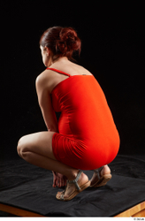 Whole Body Woman White Dress Pregnant Kneeling Studio photo references